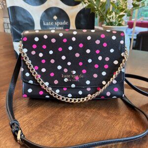 Kate Spade Carson Glimmer Polka Dots Convertible Crossbody Black Pink Glitter